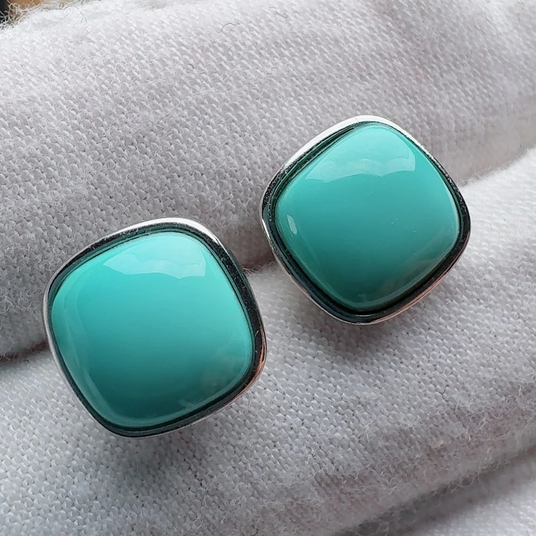 绿松石银S925镶嵌耳饰