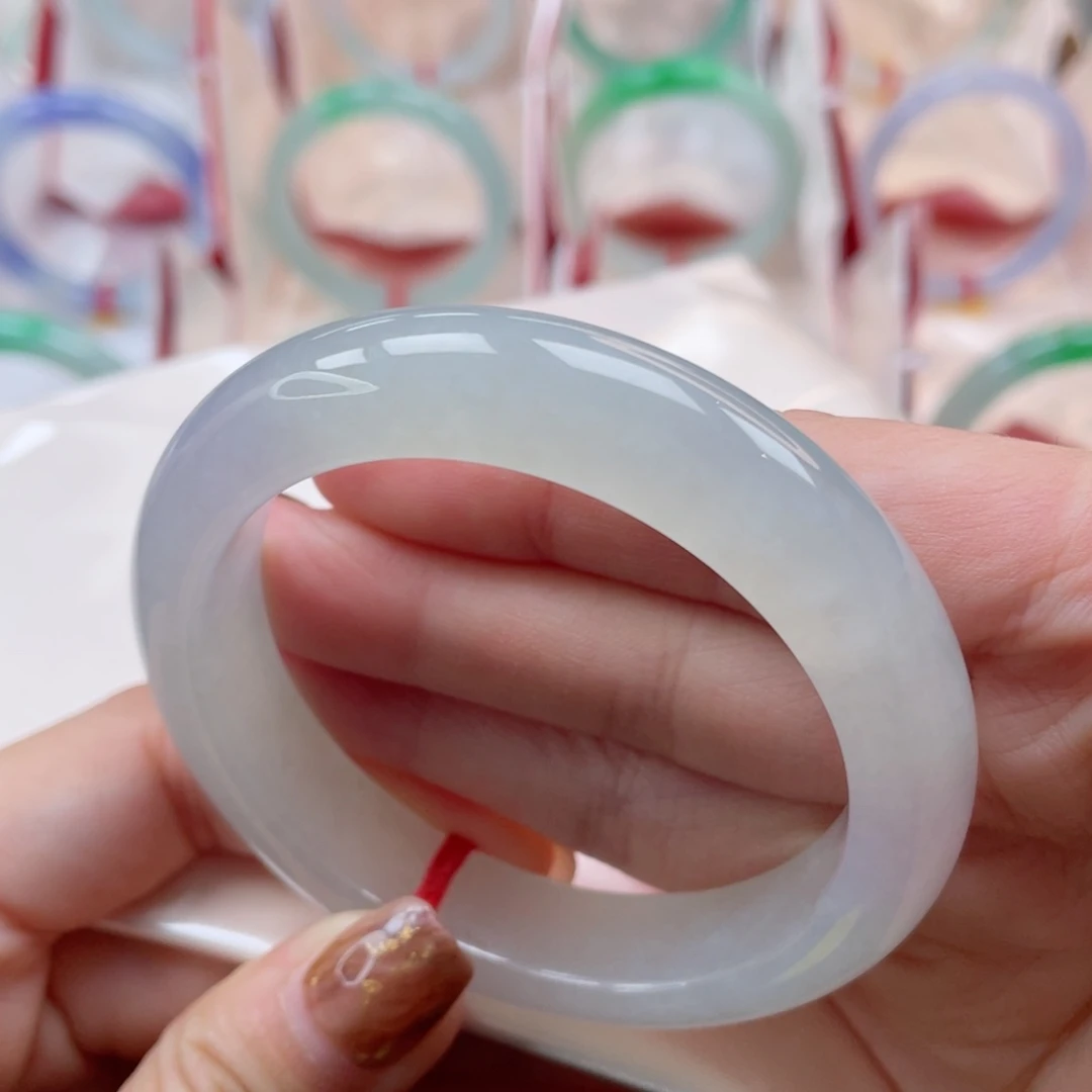 未镶嵌手镯翡翠54.3正圈 冰糖雪梨汤飘紫 冰胶共存2号