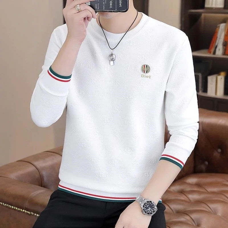 尼皮怀恩卫衣时尚春秋新款潮流休闲白色长袖t恤男加绒圆领秋衣