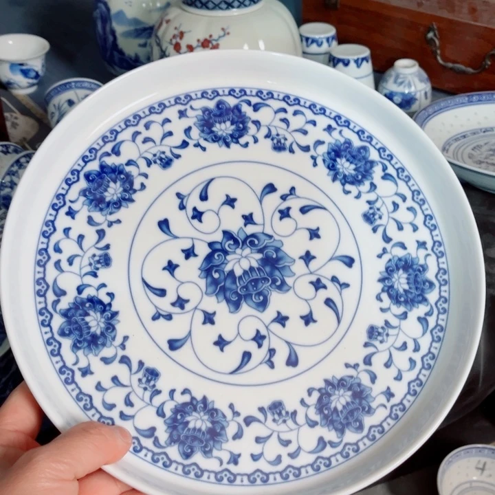 碗青花玲珑大茶盘26.5厘米