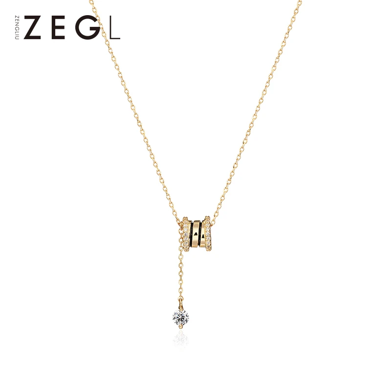 ZEGL 合金合成锆石项链 小蛮腰项链女小众百搭饰品金色春夏锁骨链