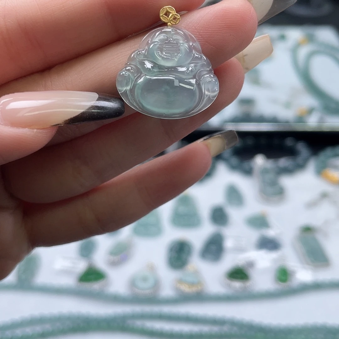 翡翠18K金镶嵌吊坠(不含链)