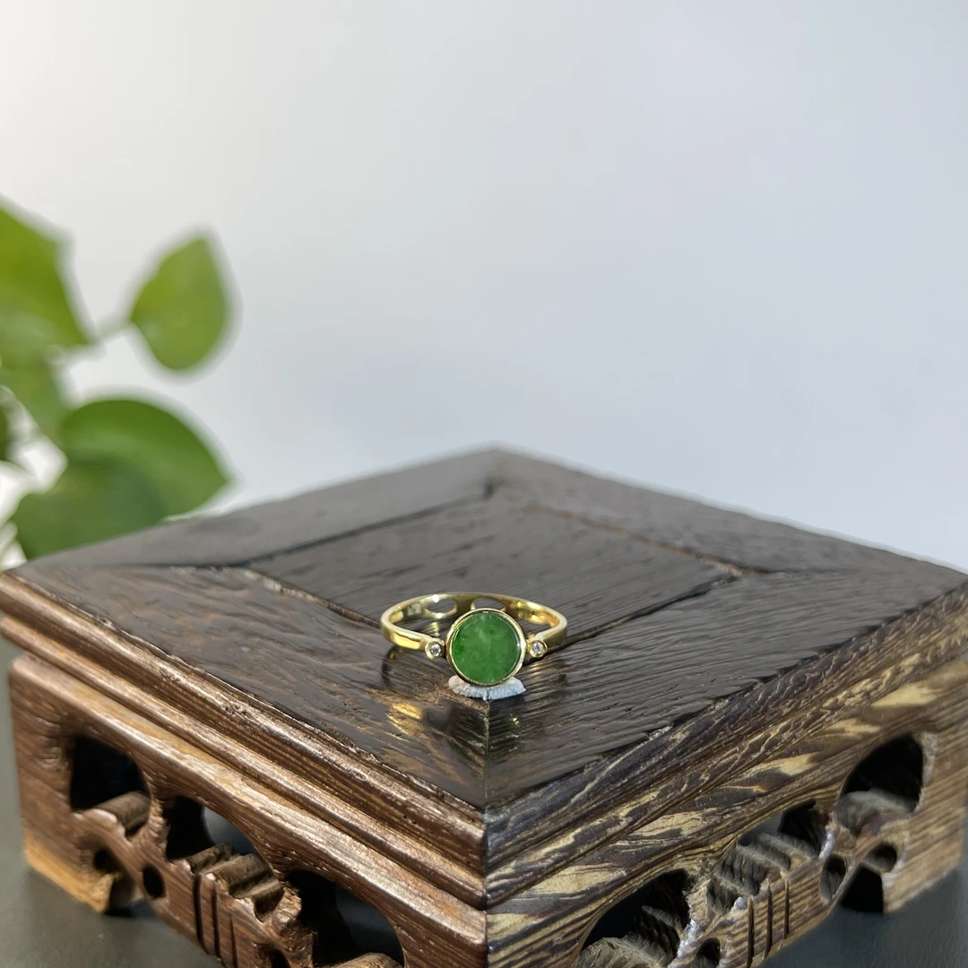 JSB25-106  天然缅甸翡翠A货  18K镶嵌戒指13#