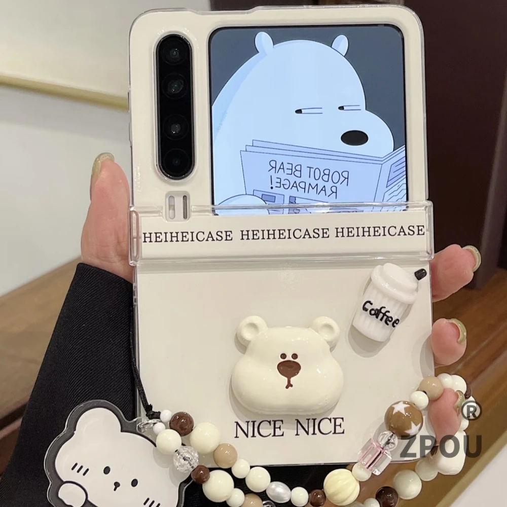 适用华为PuraX折叠屏MagicVFlip手机壳p50Pocket2卡通可爱咖啡熊