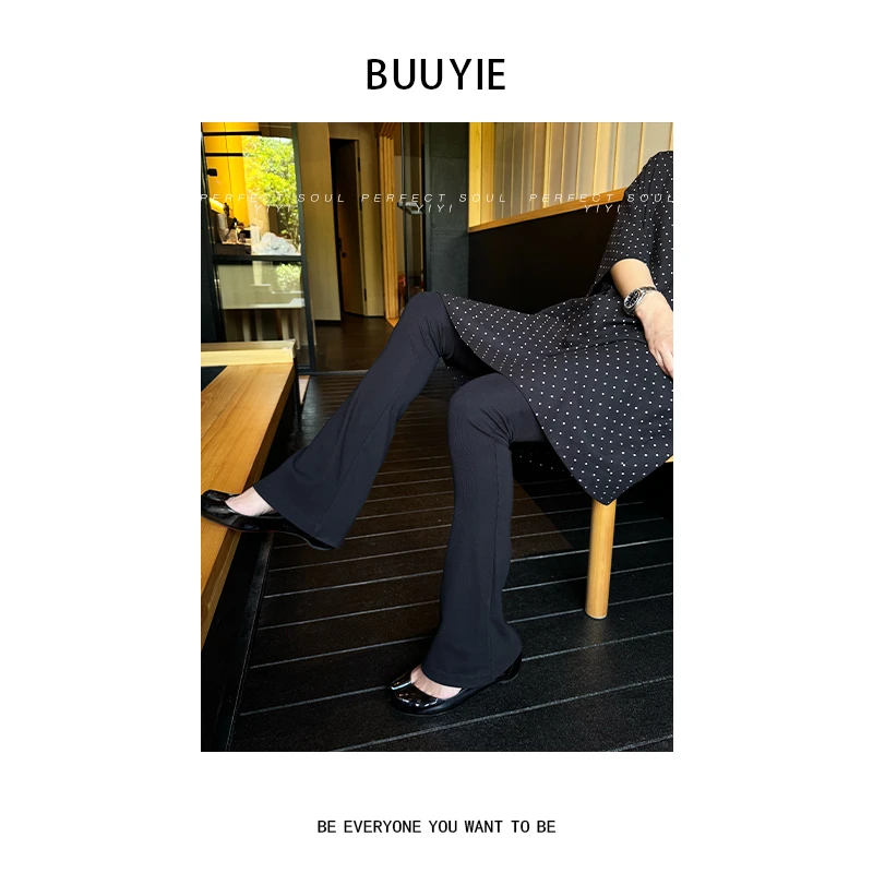 BUUYIE 25SS【‌墨韵】极简小众设计直筒黑色休闲裤 250547