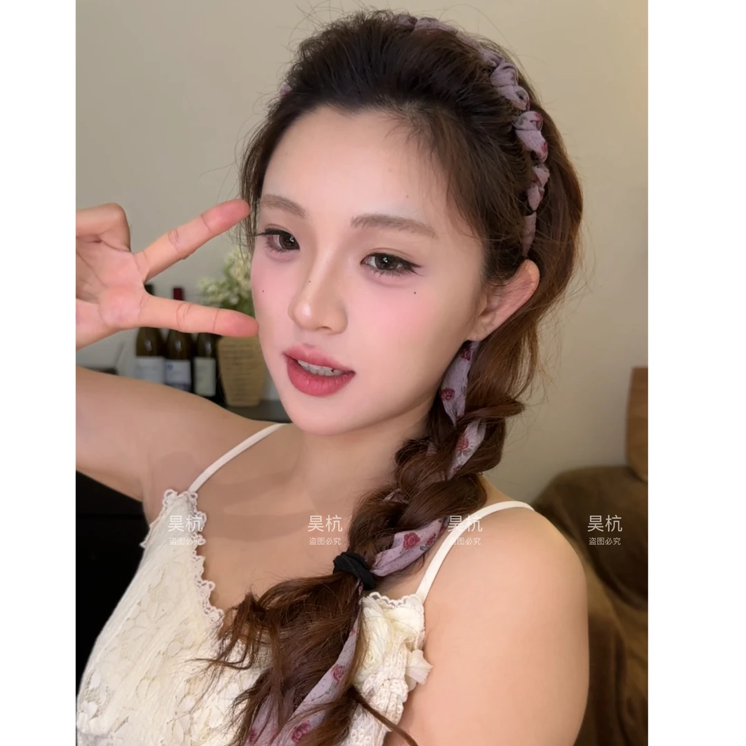 蔷薇浪漫玫瑰～新款粉色系法式浪漫玫瑰甜妹飘带齿梳发箍高颅顶