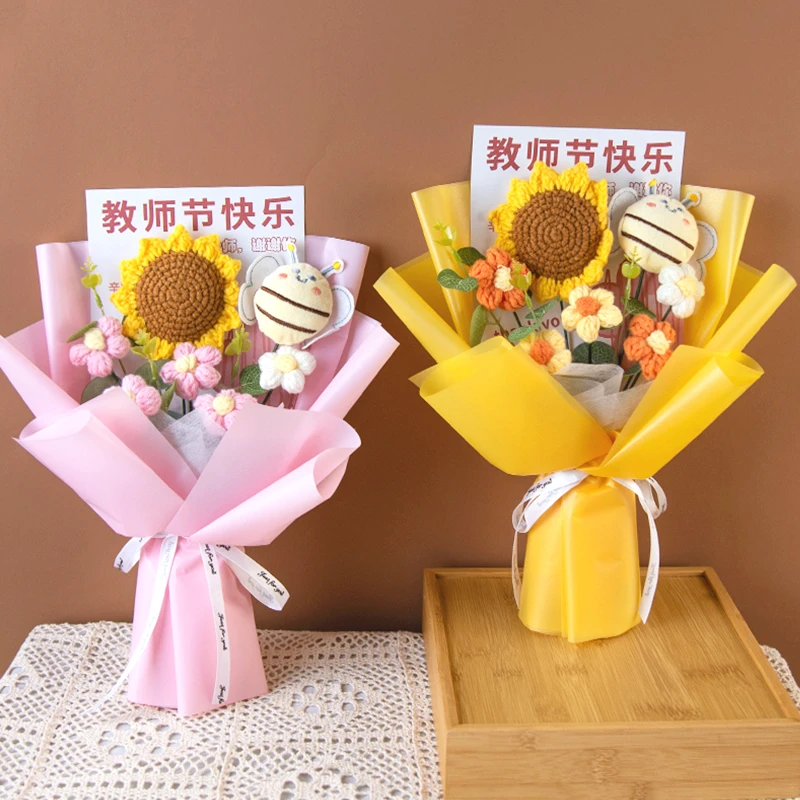 教师节礼物向日葵针织小花束小蜜蜂红笔小学幼儿园送老师礼品实用