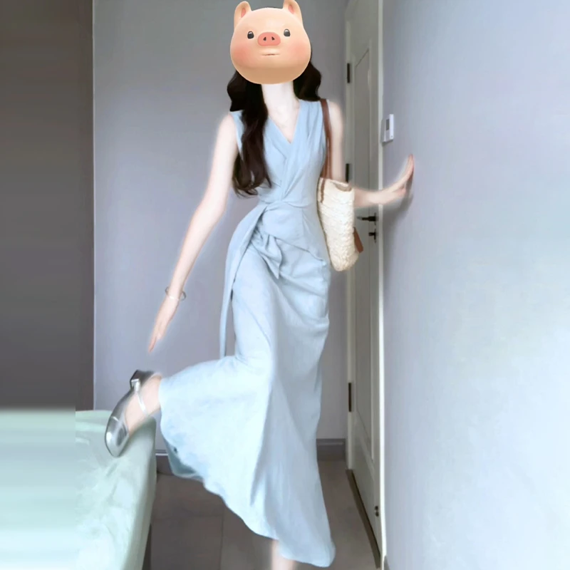 2506连衣裙子茶歇法式桔梗气质海边度假茶里茶气夏季2025新款女装