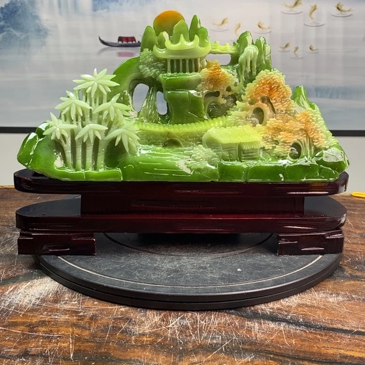 寻***的石材岫岩玉山水画欣赏