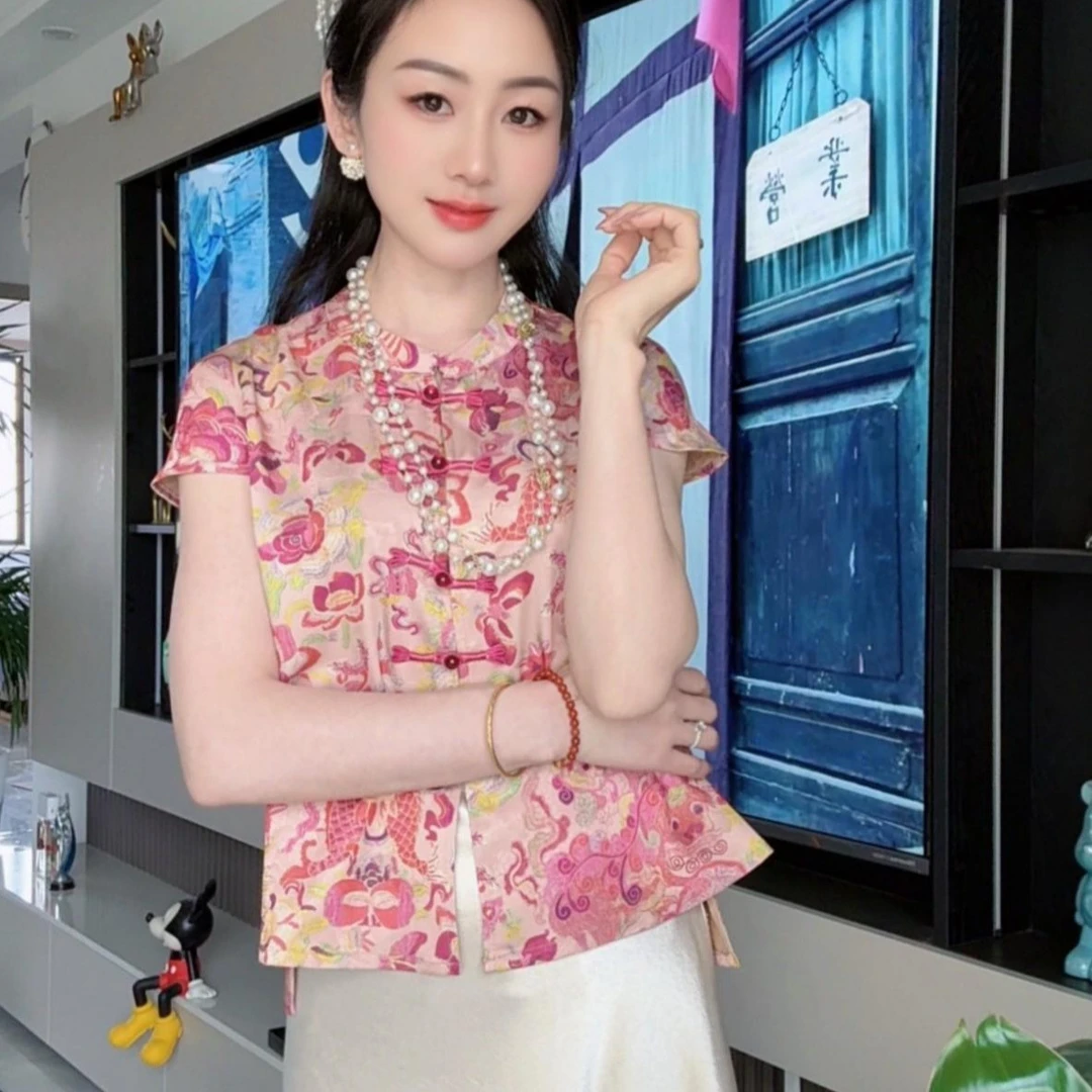 复古盘扣新中式国风马甲女时尚印花减龄气质马夹夏季国潮无袖坎肩