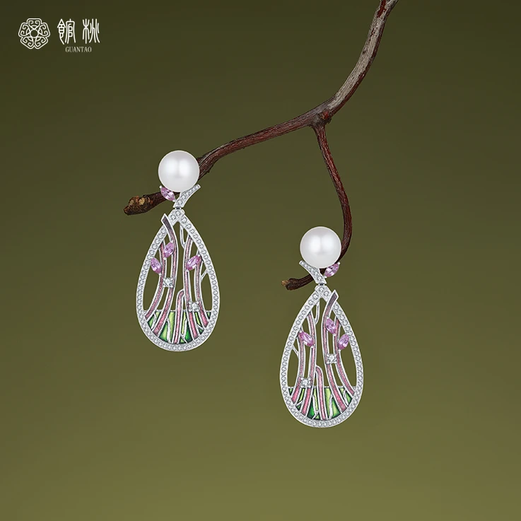 馆桃【蒂】18K白金珍珠耳坠