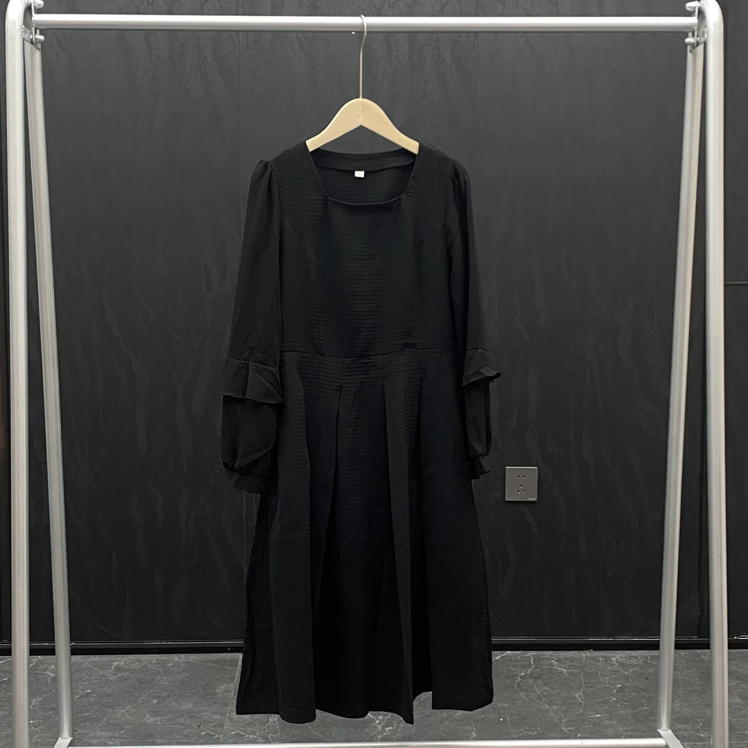 【大婷】秋季连衣裙X型裙百搭时尚褶皱中腰常规中长款裙子2537