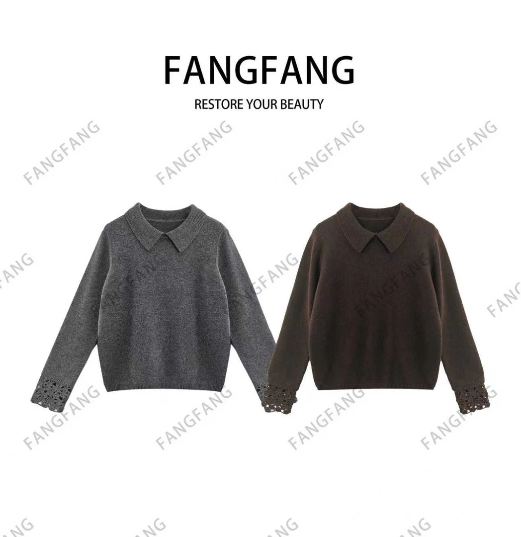 F.F翻领长袖秋冬款毛针织衫打底衫毛衣休闲时尚带帽遮肚子3361