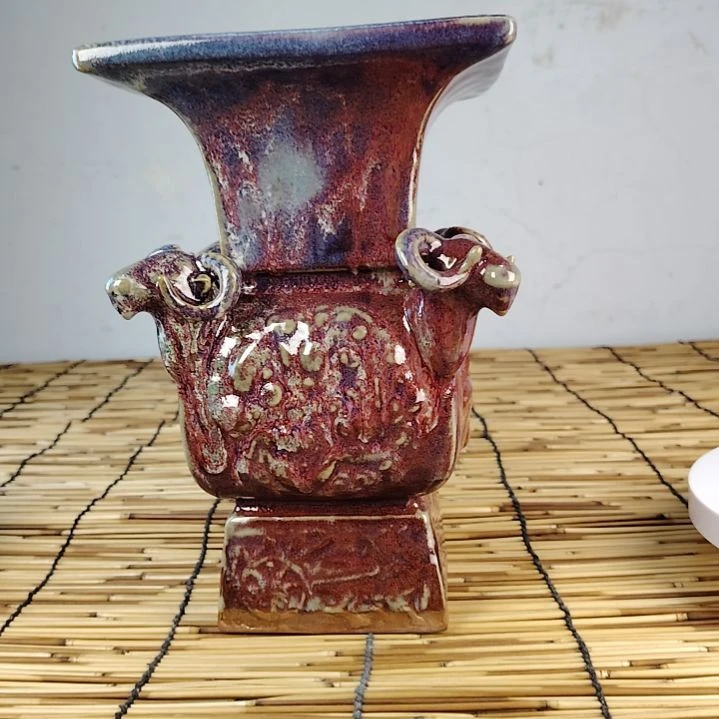 向***哥陶摆件四羊方尊钧瓷非遗技艺