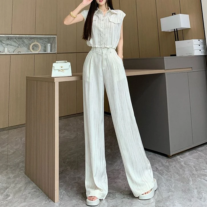 欧货潮流套装爆款2025新款夏季洋气减龄短袖阔腿裤两件套港风女装