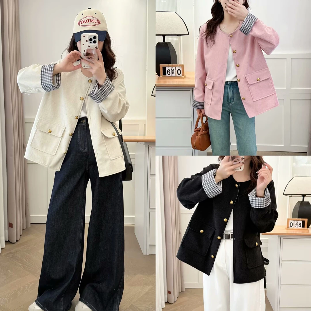 JIANAOBEN/简澳本大码洋气显瘦宽松撞色拼接时尚长袖外套夹克上衣