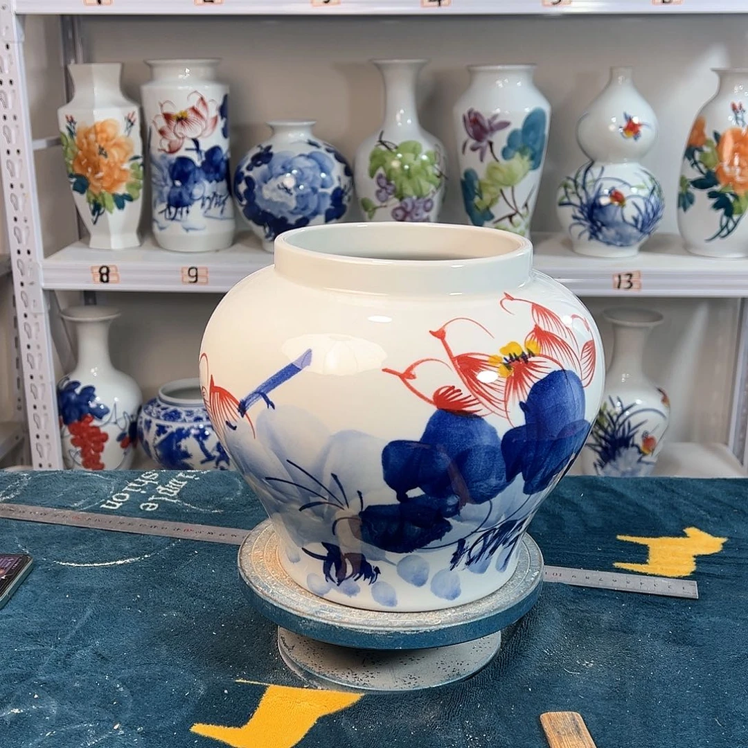 摆件景德镇陶瓷大口荷花