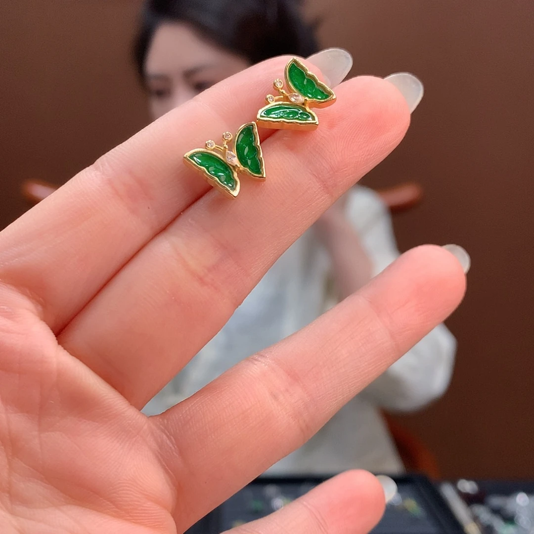 翡翠银S925镶嵌耳饰耳饰