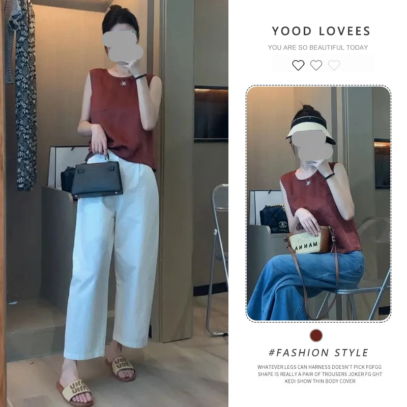 夏季新款圆领无袖衬衫女文艺休闲宽松吊带百搭薄款透气外穿上衣潮