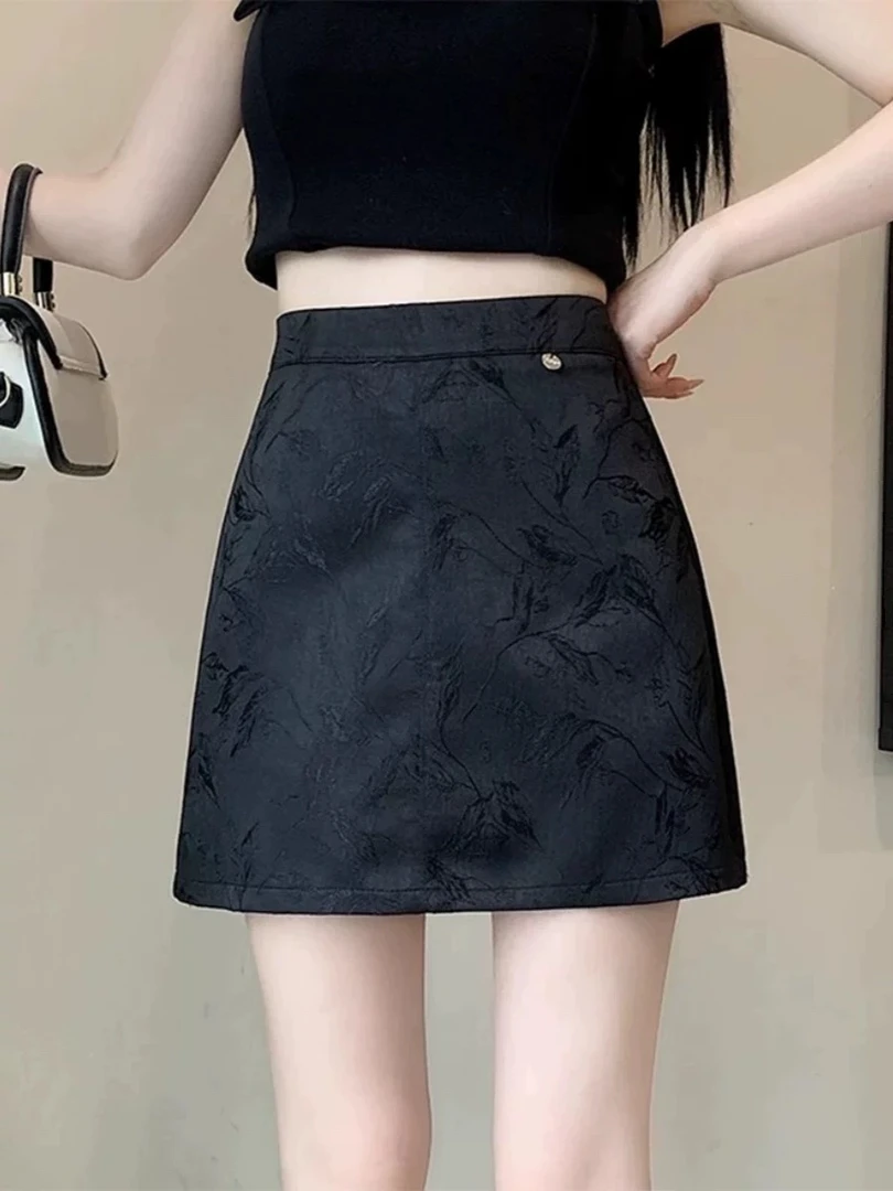 364 黑色暗流纹理时尚高级感A字版半身裙（J010）