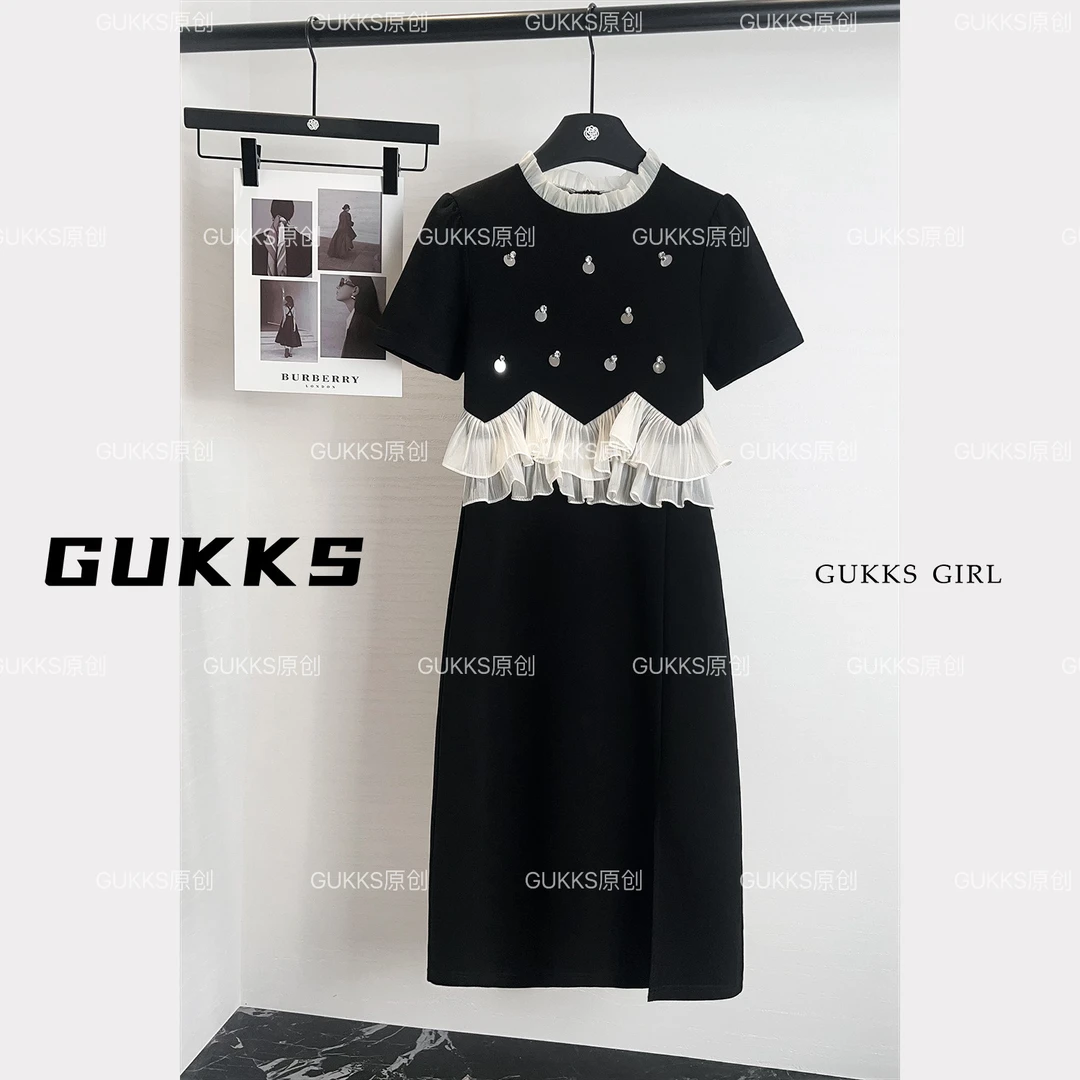 GUKKS夏季高定设计师款法式轻奢风气质百搭显瘦连衣裙GK533