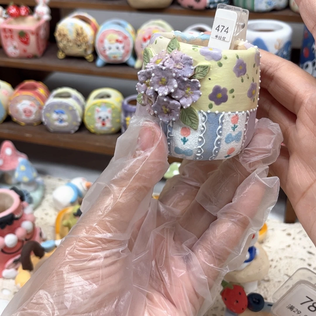 474碎花布艺花盆手绘