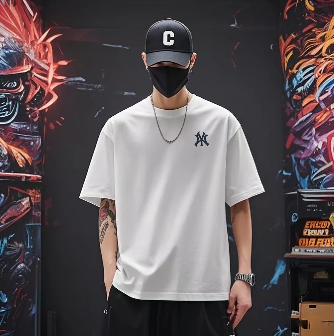 春秋百搭宽松T恤220棉圆领短袖休闲短袖刺绣MY