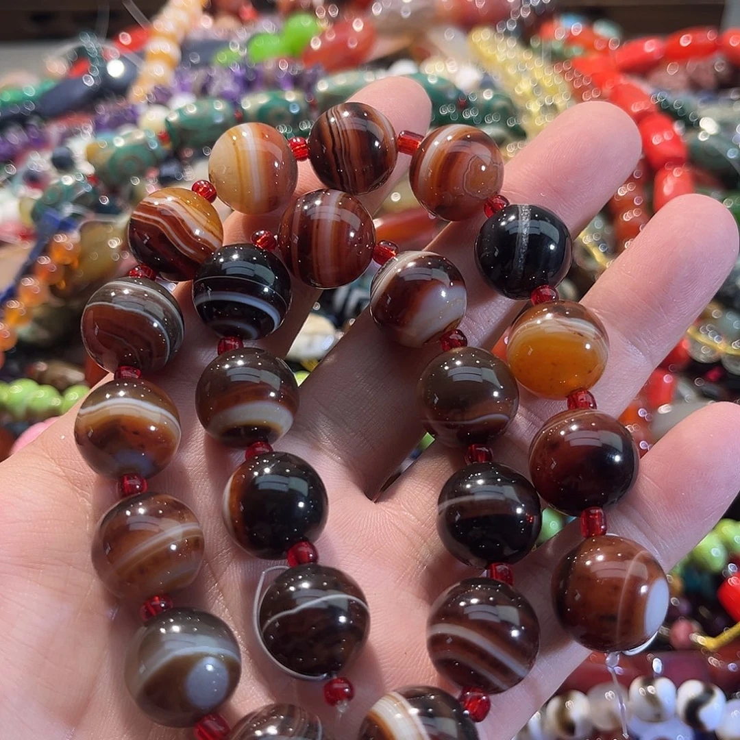 合金玛瑙/玉髓珠宝半成品蚕丝玛瑙一条16mm