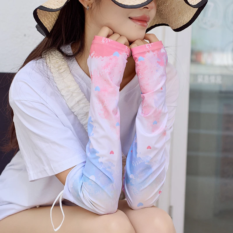 防晒冰袖抽绳冰丝袖套户外防紫外线女夏季骑车遮阳手袖护臂袖手套