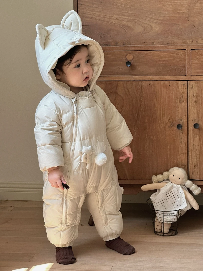 【90白鸭绒】2025新款冬季婴儿羽绒服连体衣可爱宝宝哈衣保暖外出服