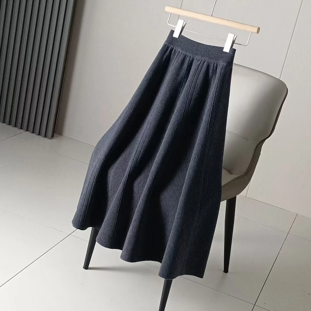 显瘦A字裙半身裙中腰慵懒风针织伞裙时尚半裙韩版裙子百褶裙1888