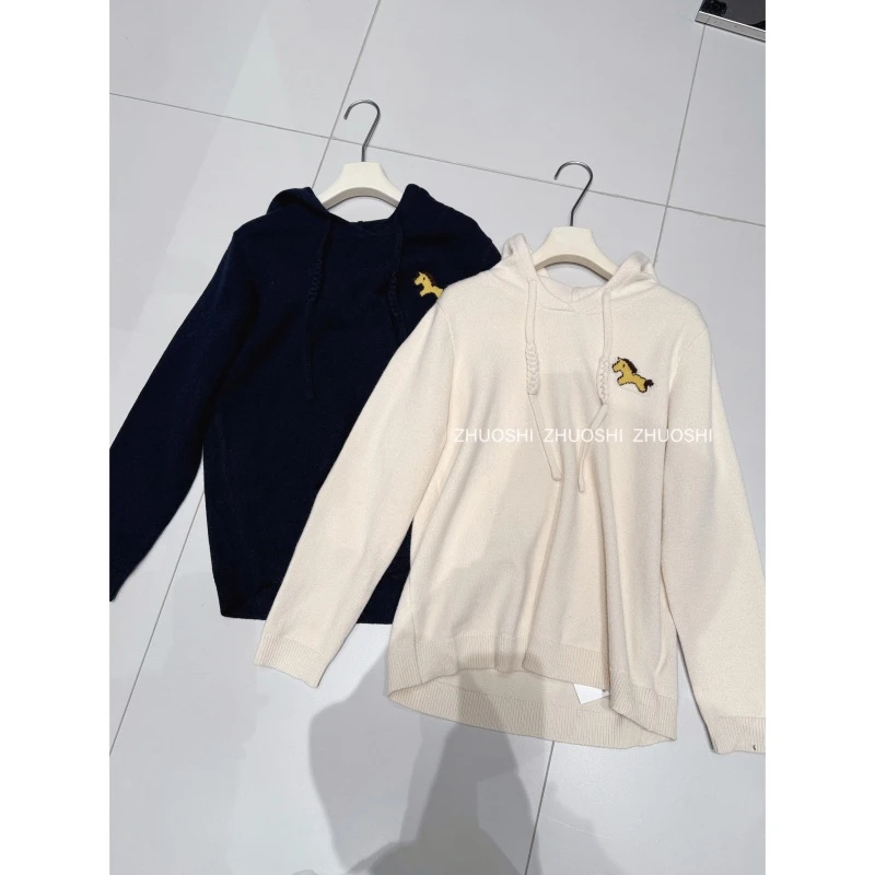 #23610【轻蹄逐光】韩版休闲提花连帽针织衫 简约百搭宽松显瘦上衣