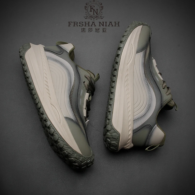 法莎尼亚春季男鞋透气运动休闲鞋男士轻跑鞋户外徒步鞋撞色厚底鞋