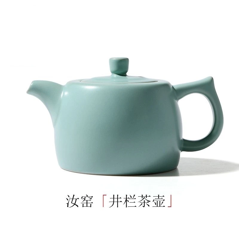 汝窑井栏茶壶手工陶瓷大号单壶开片汝瓷功夫茶具家用泡茶小壶