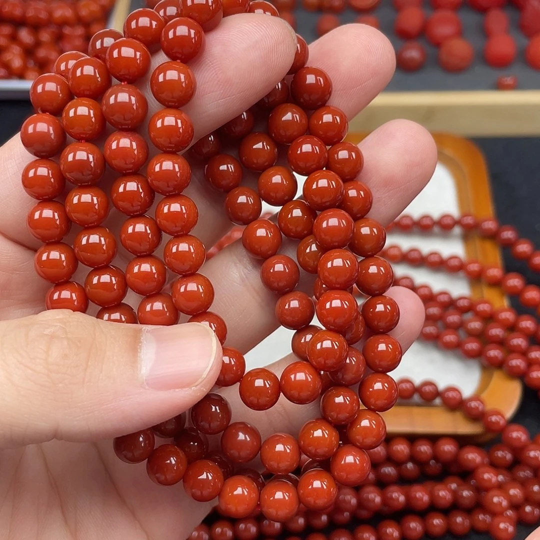 南红玛瑙2号瓦西牛血红卡8长链未镶嵌