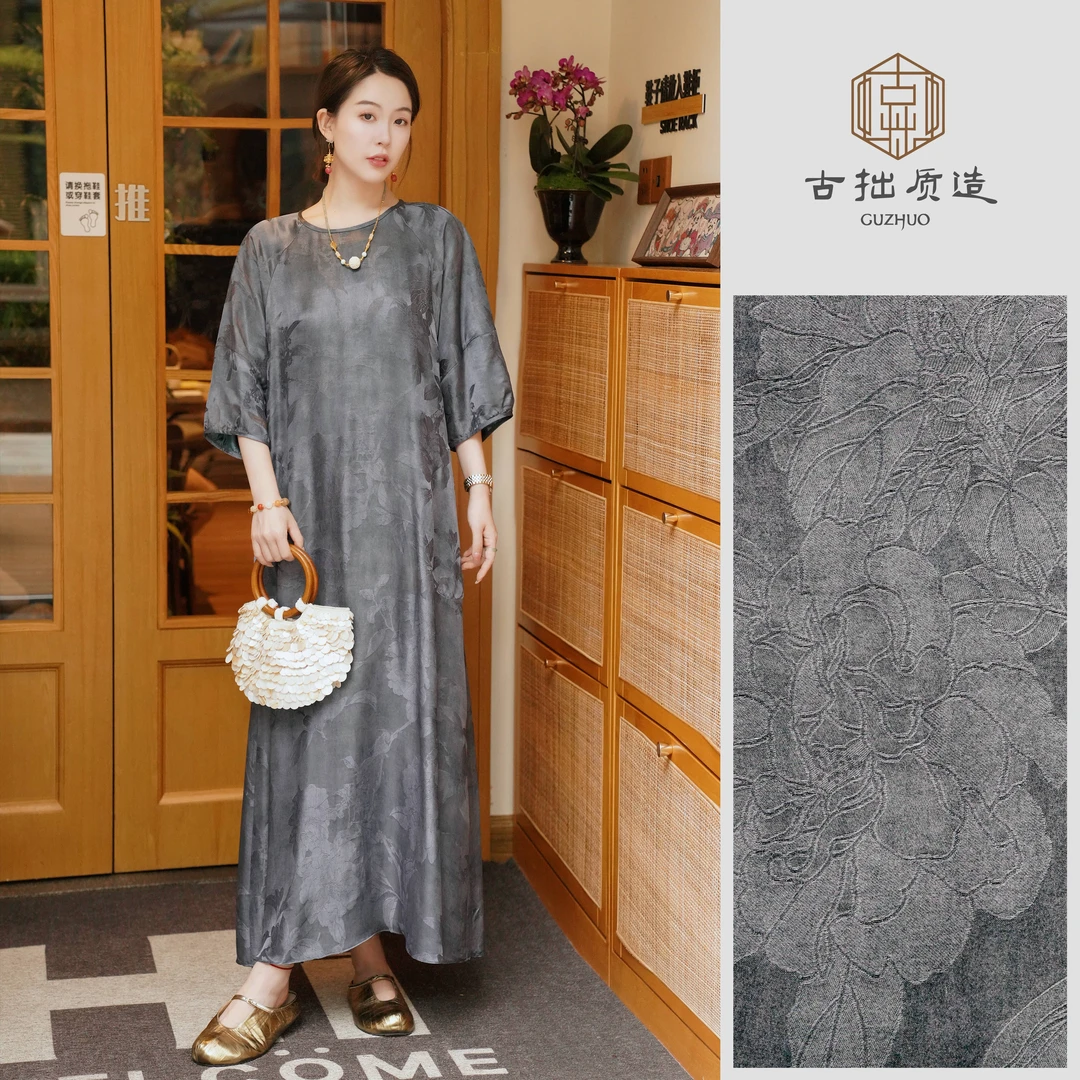 智感蓝调！桑蚕丝混纺双面异色植物染新中式连衣裙！GZ6224