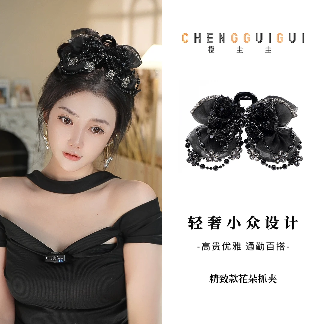 重工款气质风鲨鱼夹百搭精致手工发饰原创设计款轻奢盘发夹抓夹