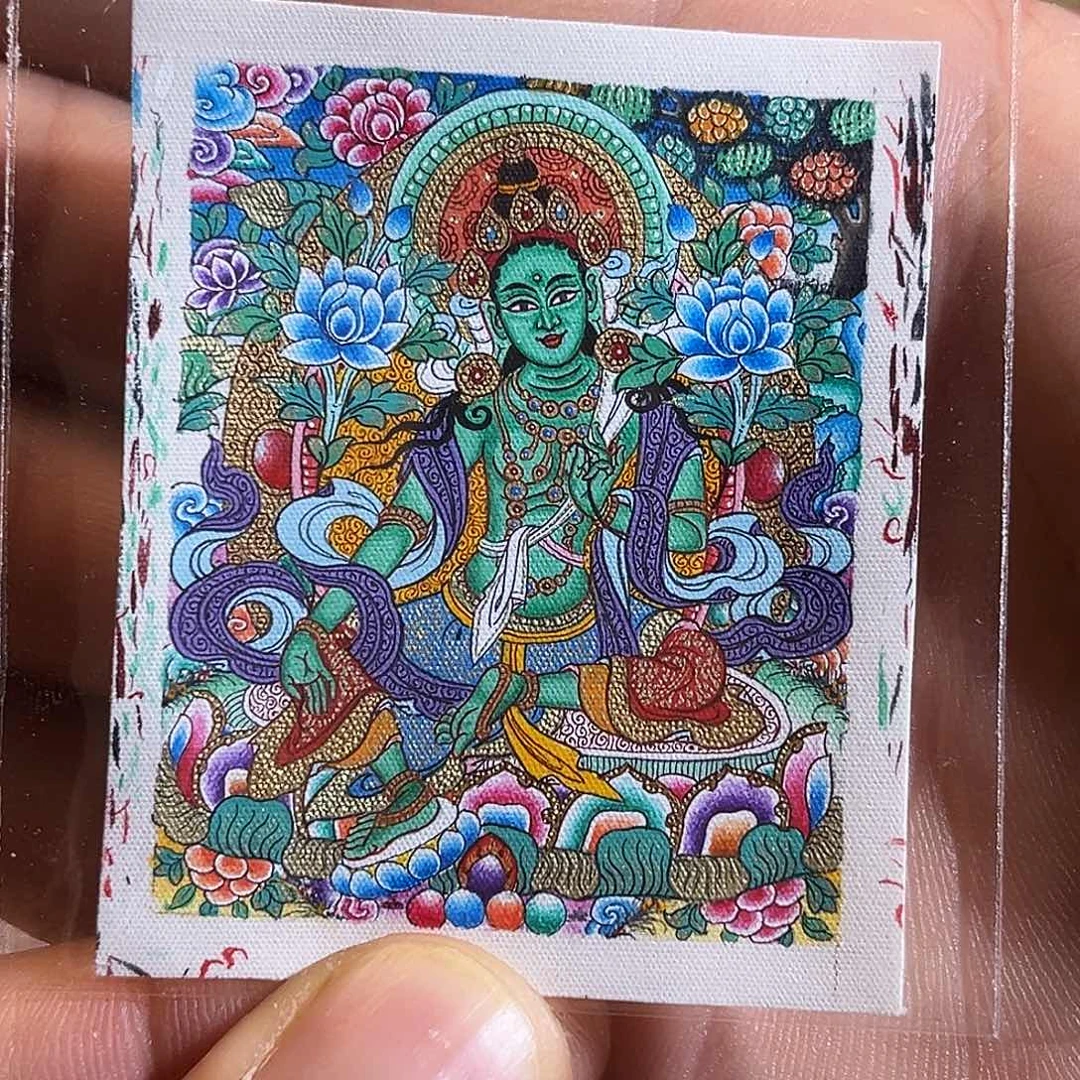 吊坠青海热贡纯手绘绿度母
