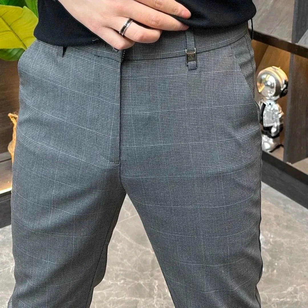 秋冬休闲裤男士千鸟格西裤轻奢痞帅修身韩版免烫商务小脚裤子高端