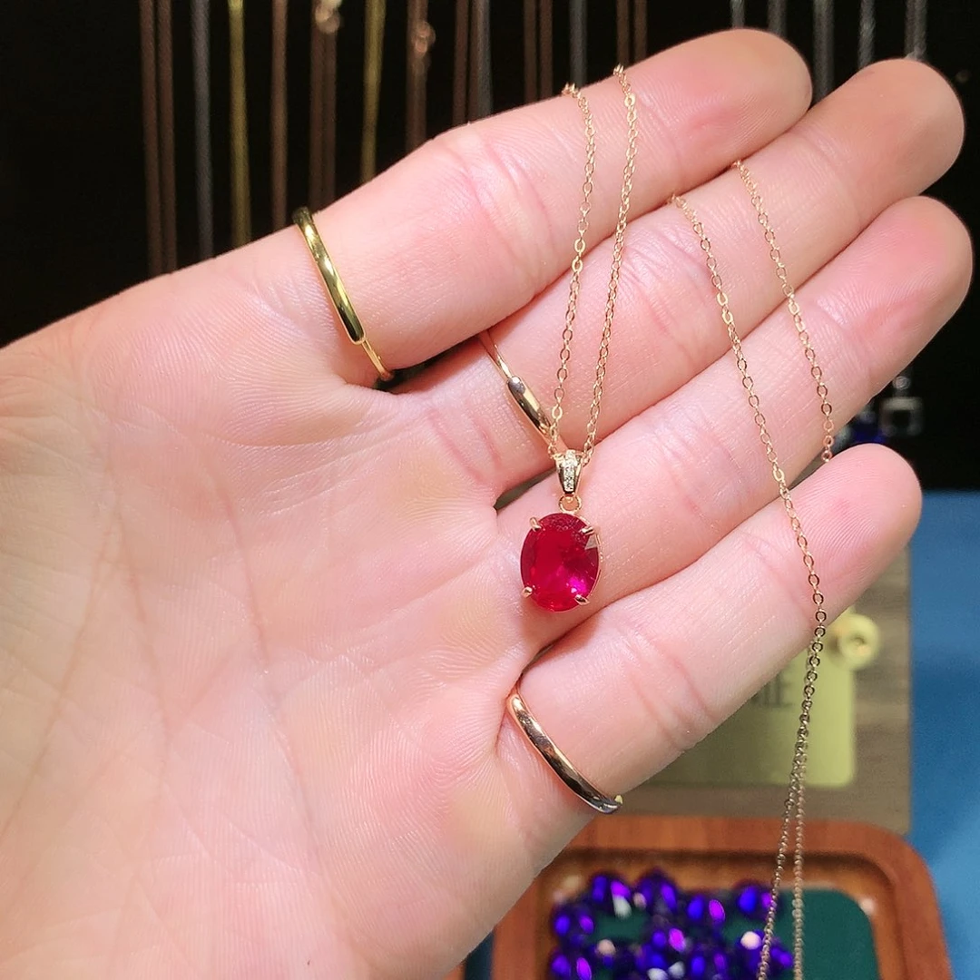 红宝石吊坠(赠链)银S925镶嵌