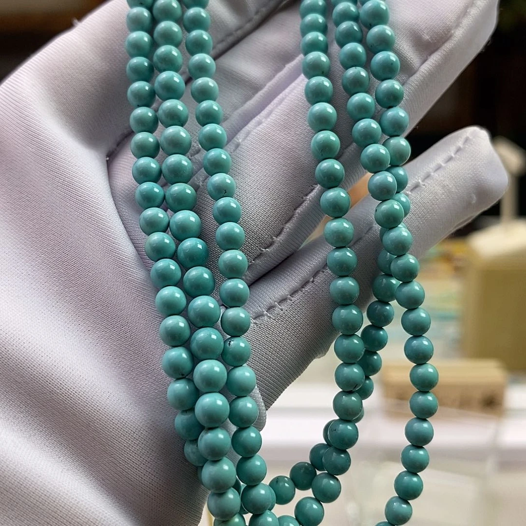 绿松石未镶嵌A1瓷釉级圆珠108卡4+