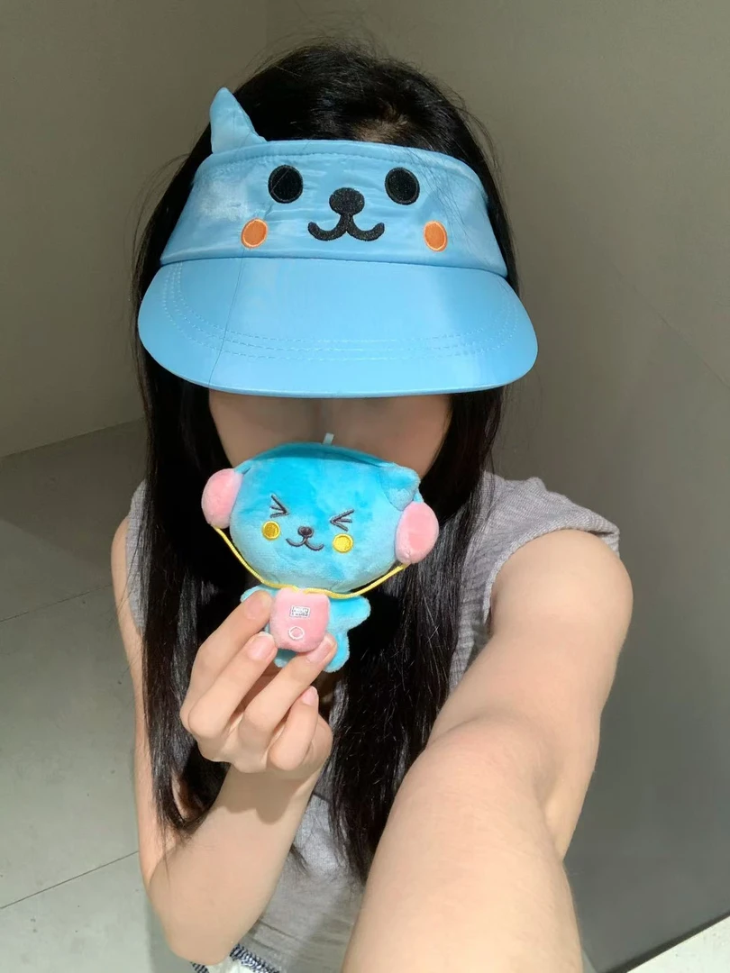 可爱搞怪酷儿百搭浅蓝空顶帽女夏季遮阳帽显脸防晒卡通太阳帽帽子
