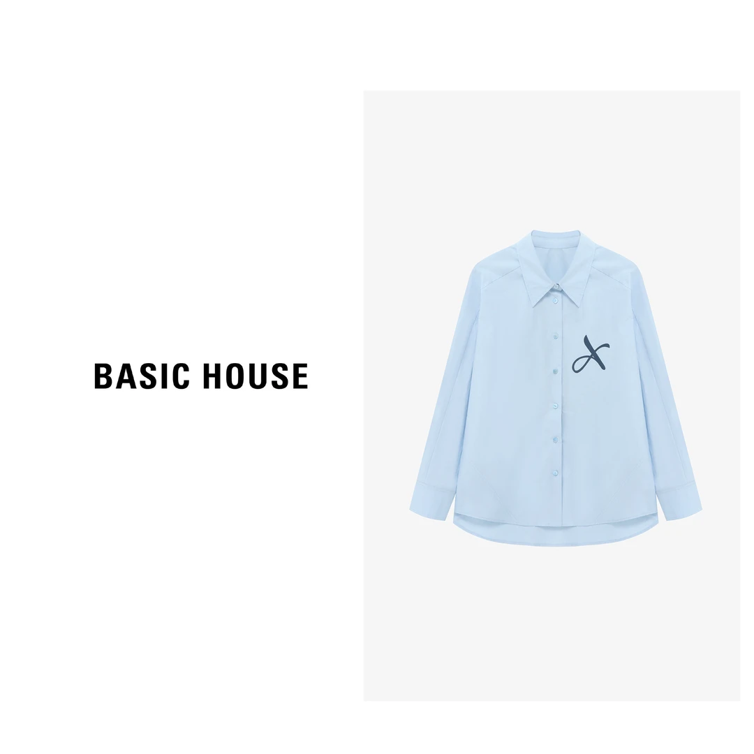 Basic House/百家好休闲百搭宽松翻领衬衣长袖衬衫-B0625H5C402