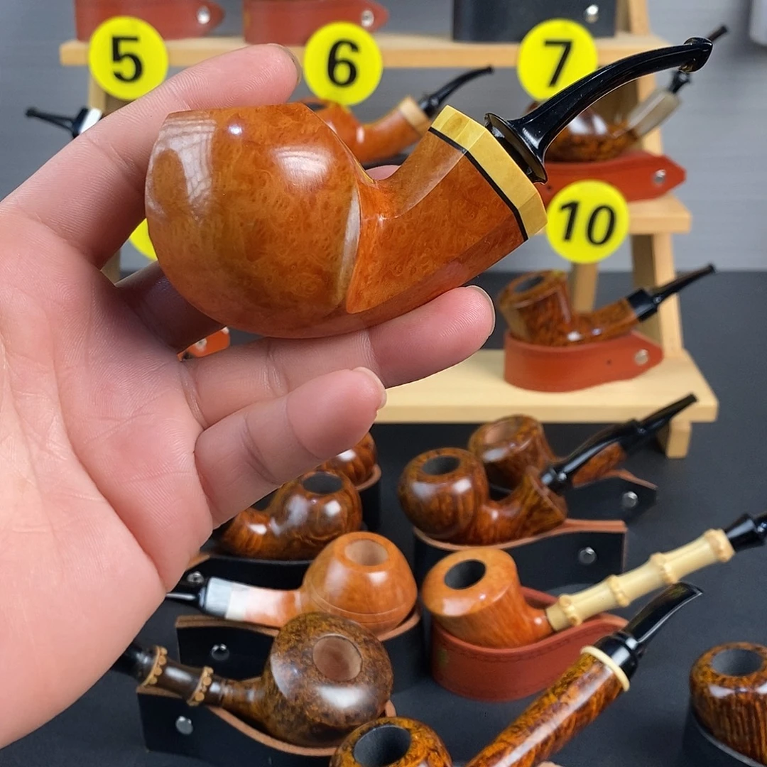 M***石楠木手工烟斗原木色双面鼓