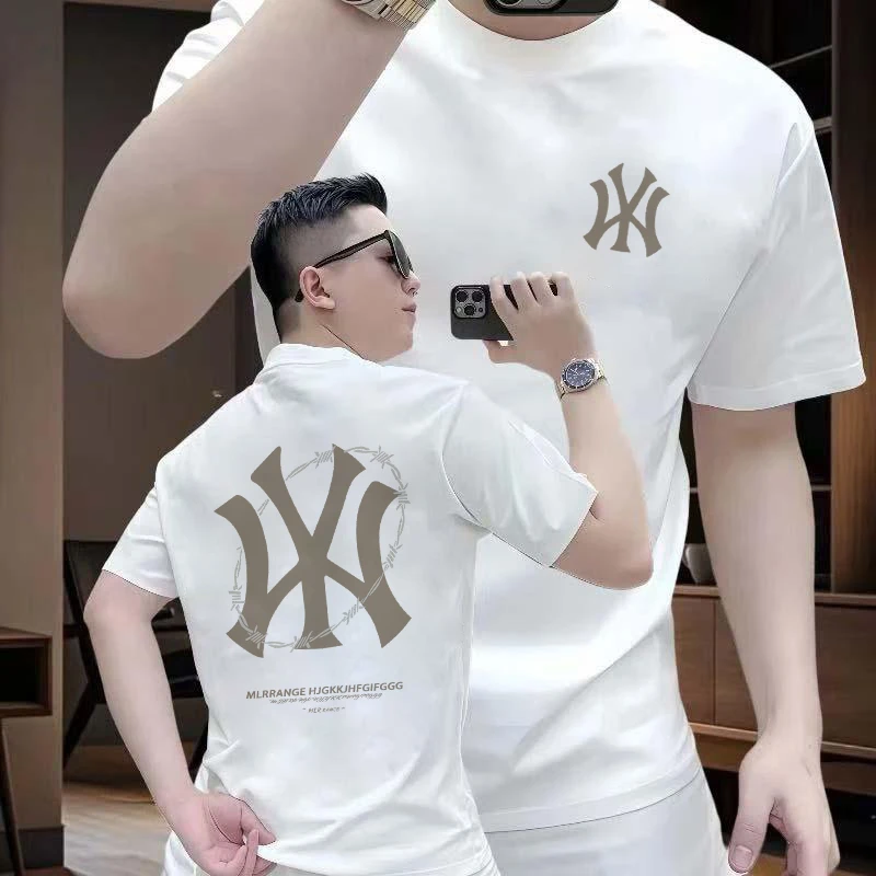 美式潮牌短袖纯棉T恤男重磅圆领ins字母百搭2025休闲夏季打底上衣