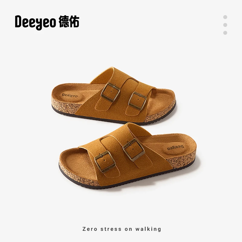 2025新款德佑牛角包外穿勃肯鞋厚底软皮软底平底男女潮鞋防滑沙滩