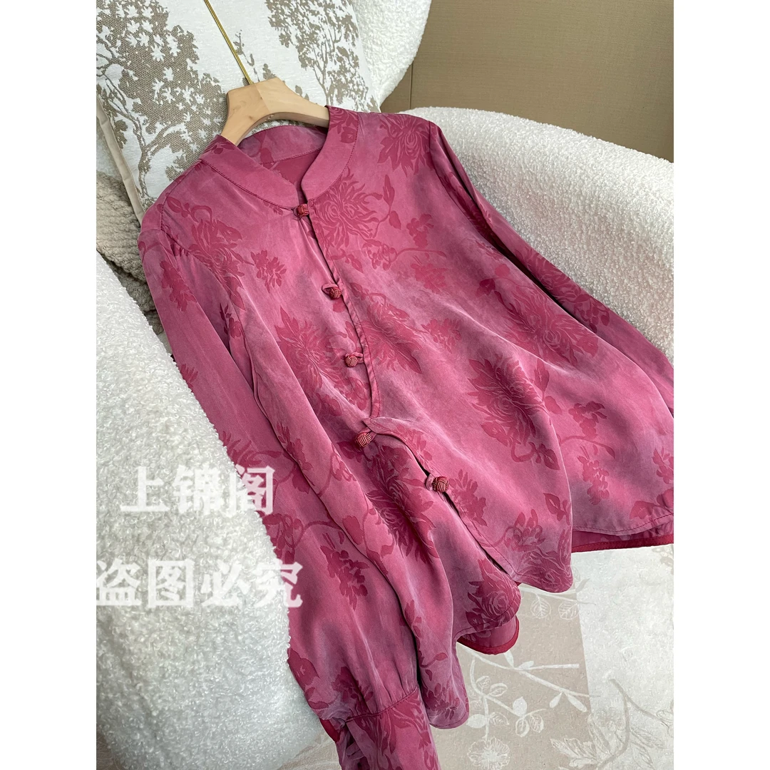 881新中式低领斜襟衬衫中国风长袖复古上衣时尚气质宽松百搭女装