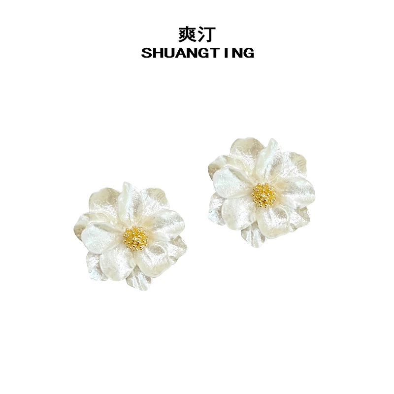 合金耳饰   925银针【山茶花】山茶花耳钉轻奢女小众新款高级感耳饰