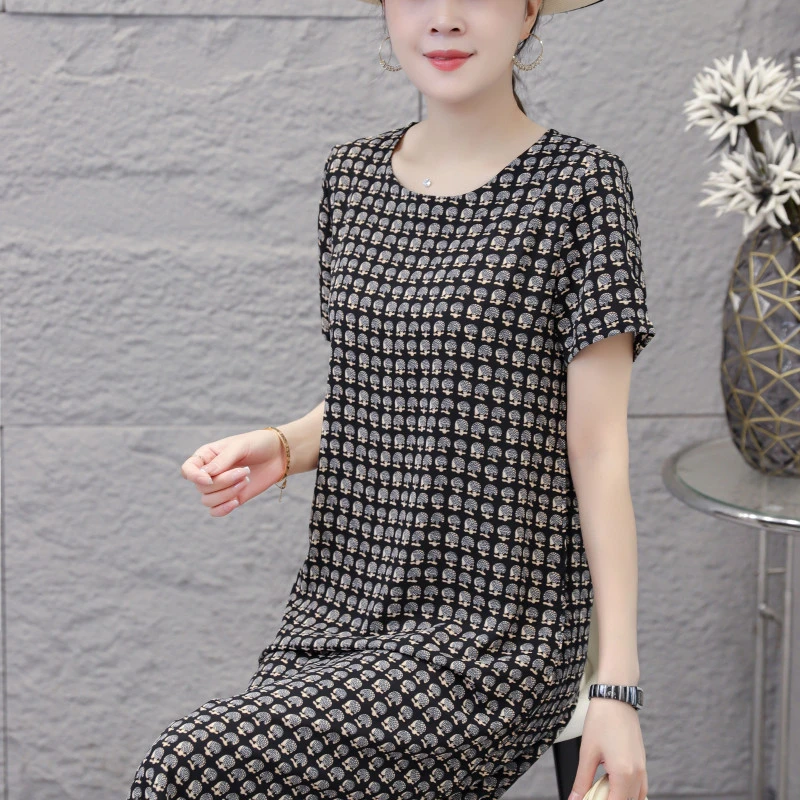 10145-夏季新款中长款遮肉显瘦透气时尚妈妈装连衣裙【依】