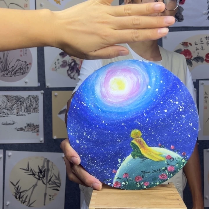 国画纯手绘小王子【20直径】送框